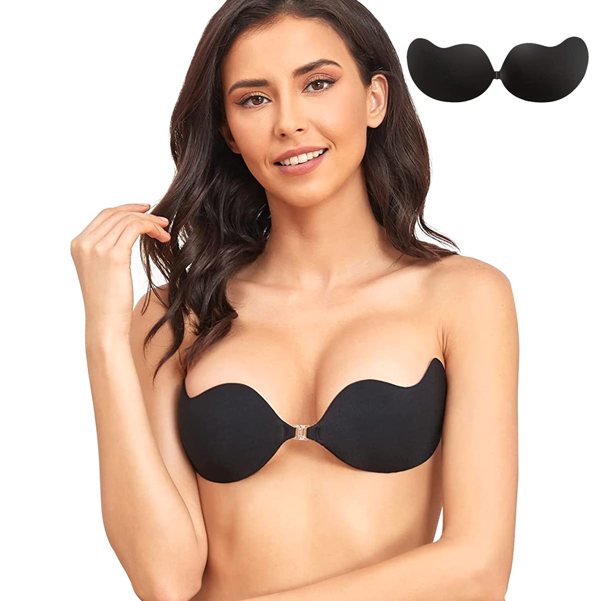 MAYCREATE 1 Pair Silicone Wire Free Stick-On Bra Padded, Adhesive Bra Upgrad Sticky Invisible Backless Strapless Push Up Bras for Womens Nipple, Black, D MAYCREATE 1 Pair Silicone Wire Free Stick-On Bra Padded, Adhesive Bra Upgrad Sticky Invisible Backless Strapless Push Up Bras for Womens Nipple, Black, D